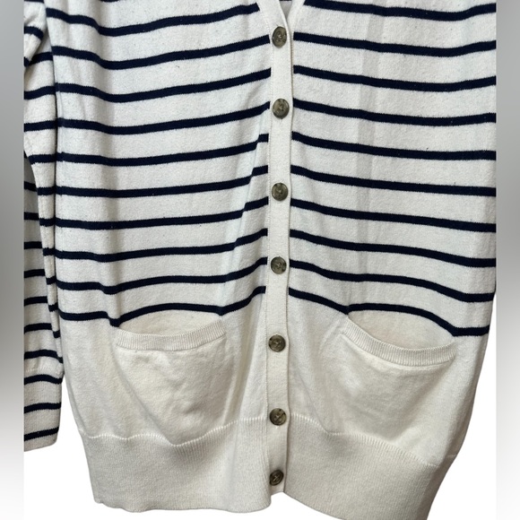 Banana Republic Navy/White striped button up cardigan. Size Large - Picture 3 of 7